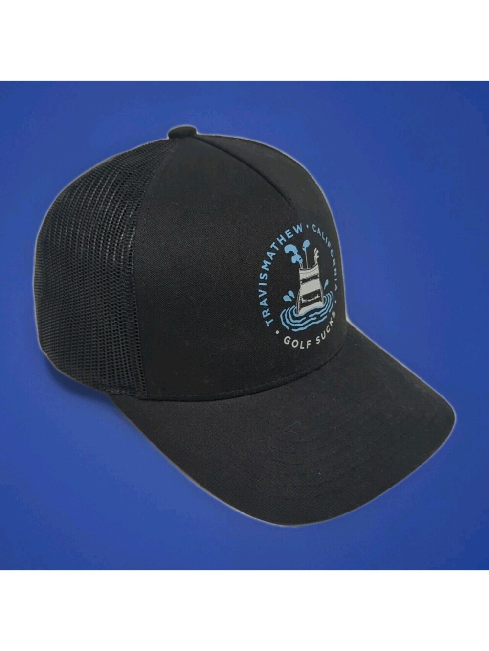 Travis Mathew CALIFORNIA Golf Sucks Trucker Snapback Hat  Cap Black Funny Hazard